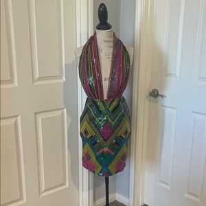 Fashion Nova Multicolor Sequin Backless Dress